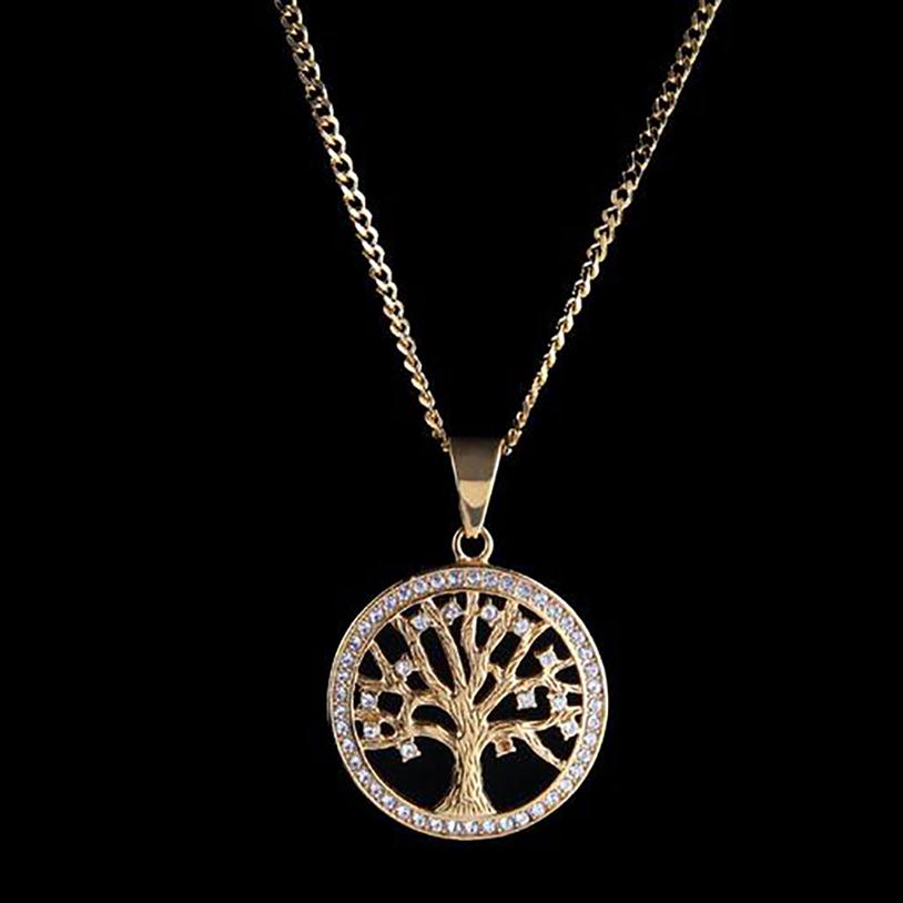 

14K Gold Plated Iced Out Tree Of Life Pendant Necklace Micro Pave Cubic Zirconia Diamonds Rapper Singer accessories2154