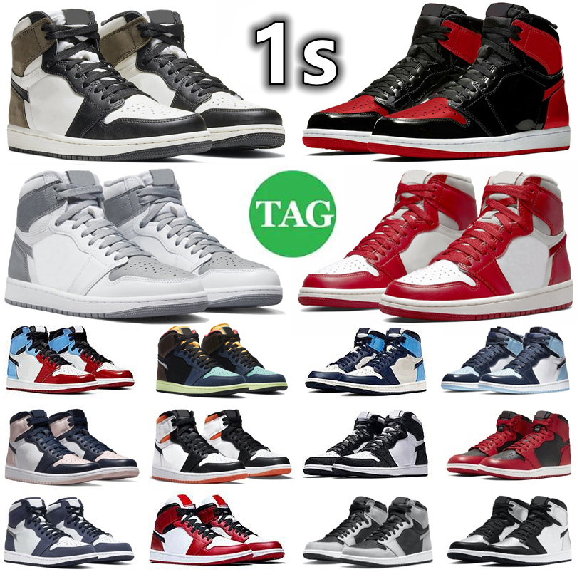 

1 1s mens Basketball Shoes Sneaker Bred Patent Dark Mocha Chicago Reimagined Stealth Newstalgia Grey Fog Silver Yellow Toe Denim Men Women, Color#17