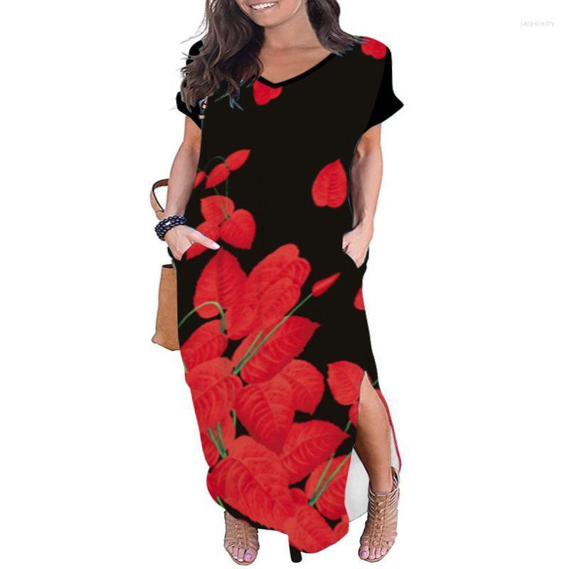 

Plus Size Dresses Vintage Floral Maxi Dress Women Short Sleeve V-Neck Loose Casual -5XL Summer Vestidos Irregular Hem Slit Jasp22, Yxmm1082-33
