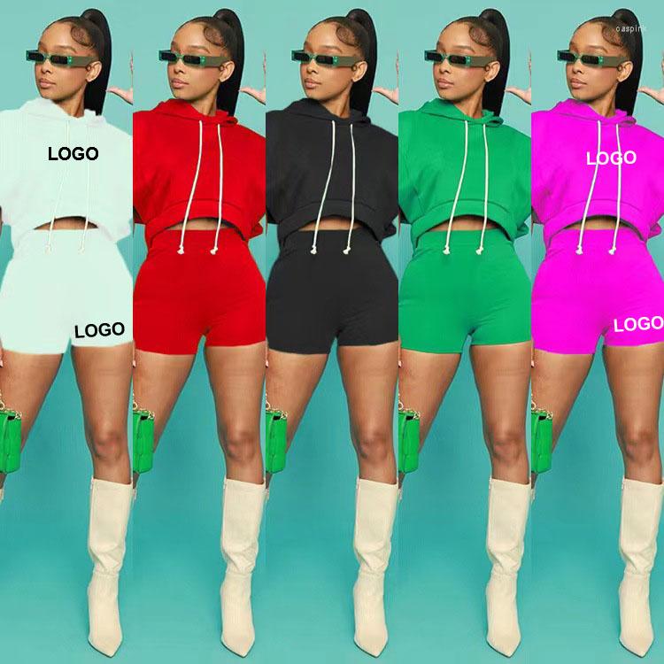 

Women' Tracksuits Custom Women Casual Clothing Summer Cropped 2 Piece Hoodie Set Women' Short Lounge Tank Top Jogger Biker Shorts, White