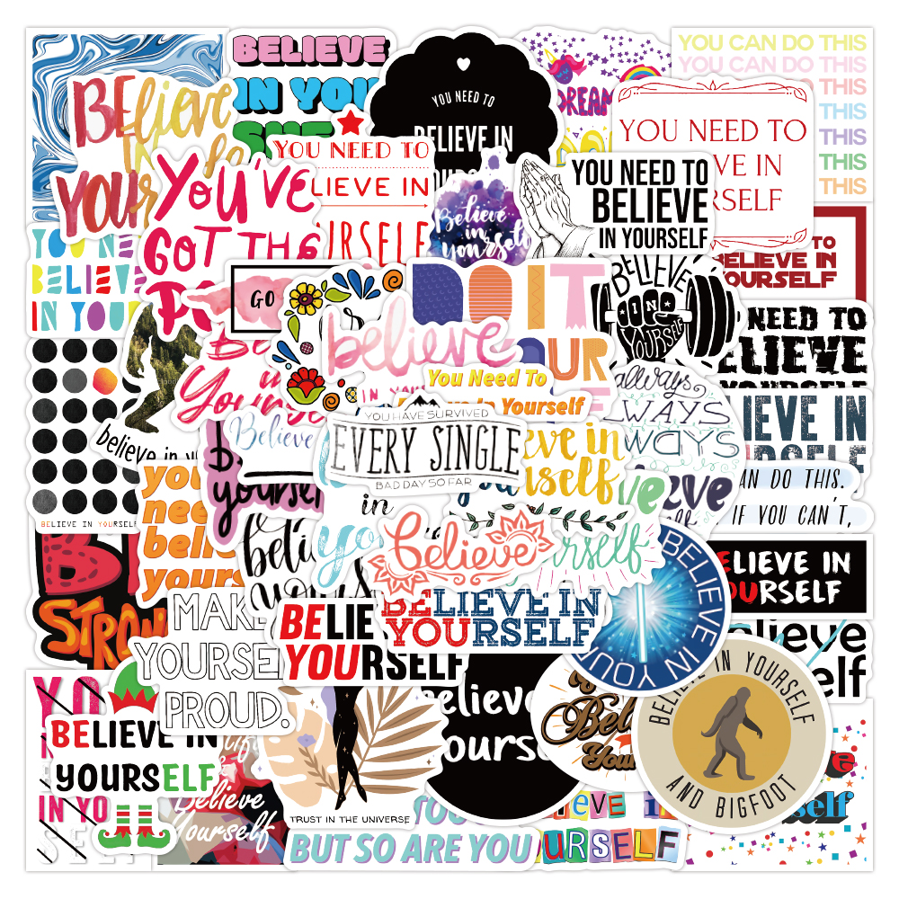 50Pcs Cartoon Mixed Inspirational English Graffiti Sticker Pack For Diy Laptop Notebook Suitcase Phone Case Car Decals Waterproof-image-761464554
