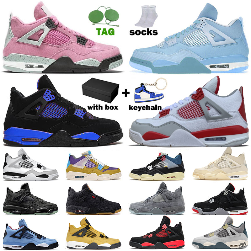 

4 Jumpman Mens Womens Basketball Shoes 4s Sb Bred IV Peach Pink Red Blue Thunder Craft Cactus Jack Purple Sneakers Trainers With Big, 40-47 black