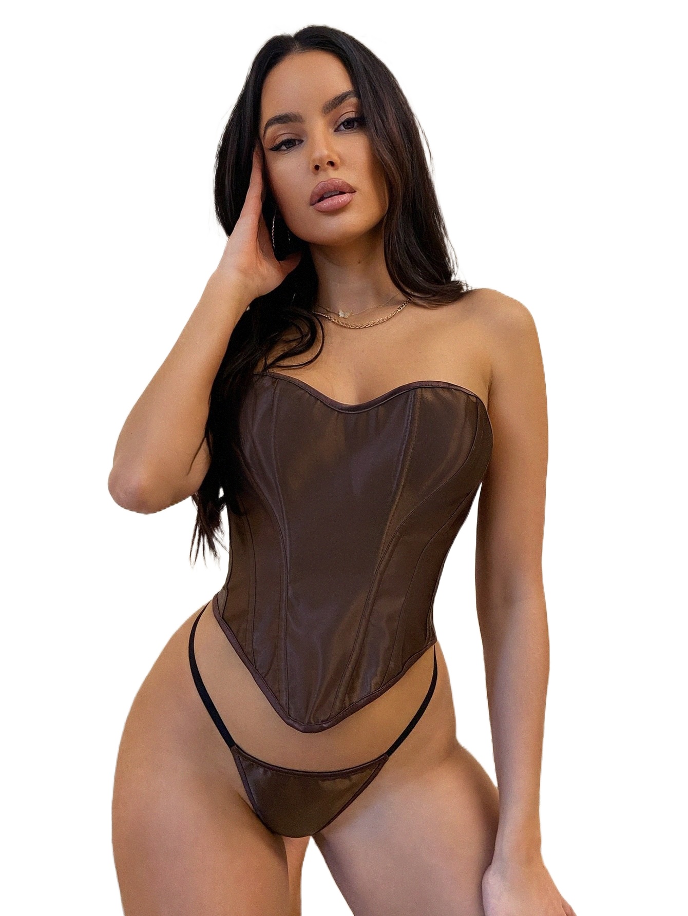 

nina Bonheur Grommet Lace Up Back Satin Shapewear Set j7lK#, Chocolate brown