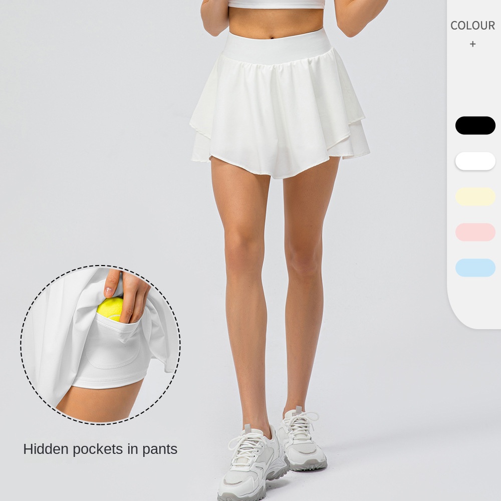 

New 2022 Spring Summer Women's Sports Loose Running Fake Two Anti-exposure Fitness Pants Sport White Tennis Yoga Golf Skirts, Black