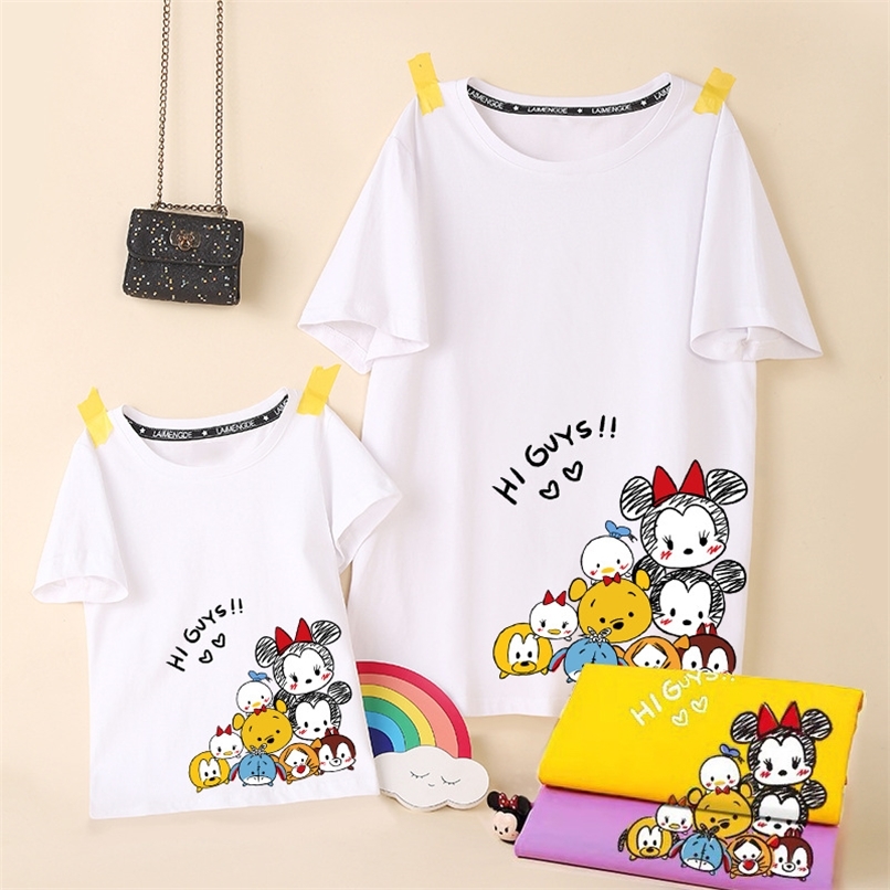 

summer parent child wear cotton short sleeved T shirt a family of three and four mothers daughters 220614, Avocado