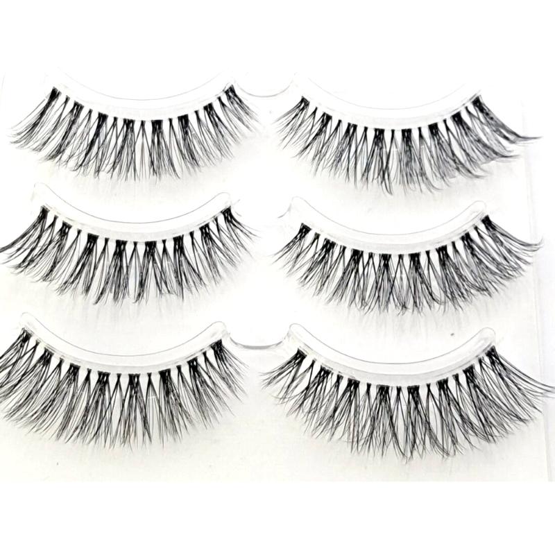 

False Eyelashes 3pair Mink Clear Band Eye Lashes Crisscross Transparent Handmade Dramatic Upper Lash