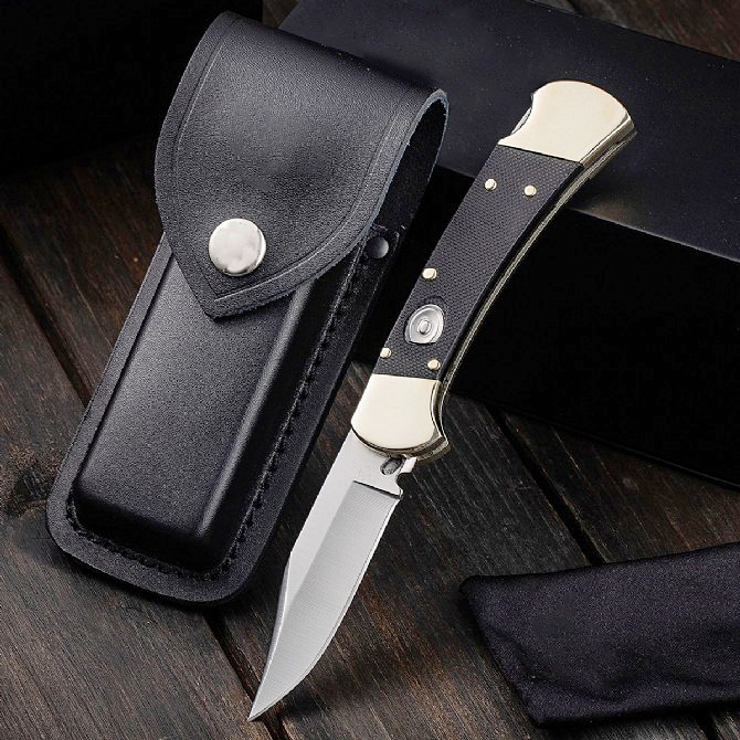 

Top Quality Classic 112 AUTO Tactical Folding Knife D2 Satin Blade G10 with Brass Head Handle EDC Pocket Knives With Leather Sheath and Nylon Bag Gift Box Package