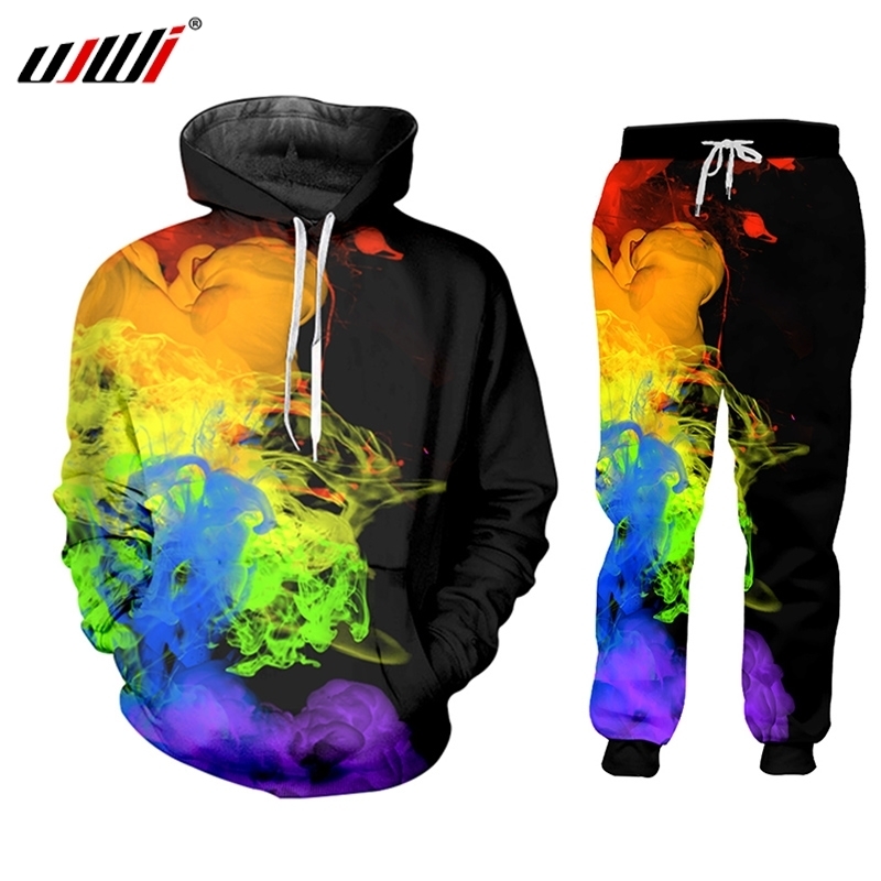 

UJWI Colorful Smoke Tracksuit Men's Winter Jacket Hoodie Pant POLO 3D Custom Printing Suit Sports Large Size 5XL Sweatpants 220615, Swpa09978