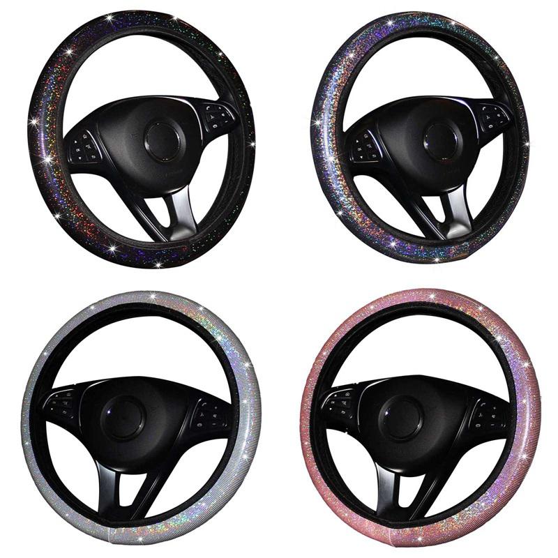

Steering Wheel Covers 37/38mm Universal Car Cover PU Leather Rhinestones Crystal Case Auto Interior Decor StylingSteering