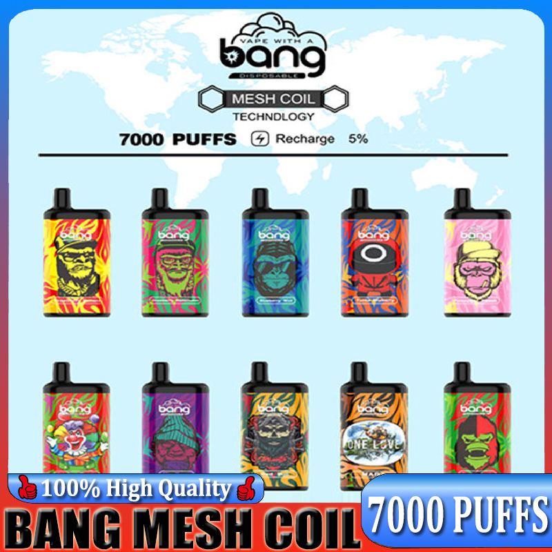 

Original Bang Mesh Coil 7000 Puffs Bars Disposable E cigarettes Vape Pen 15ml Pre-filled Pods Cartridge 850mAh Rechargeable Battery