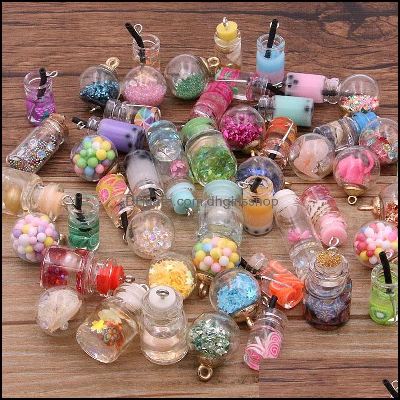 

Charms Jewelry Findings Components 10Pcs 8-30 Styles Mix Glass Bottles Milk Tea Cup Ball Earring Diy Keychai Dhygv