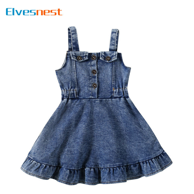 Robes décontractées pour filles, vêtements d'été, sans manches, bretelles, en Denim, pour enfants de 1 à 4 ans, 220714