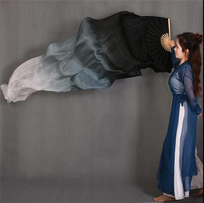 

Stage Wear 300cm Long Fan Veil Women Bellydance Silk Pairs Professional Black White Dance Adults WholesaleStage