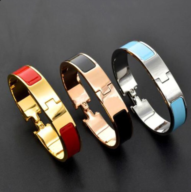

Titanium Steel 18k Gold Plated Mens Designer Bangle H Enamel Colorful Bracelet Fashion Jewelry For Women2669