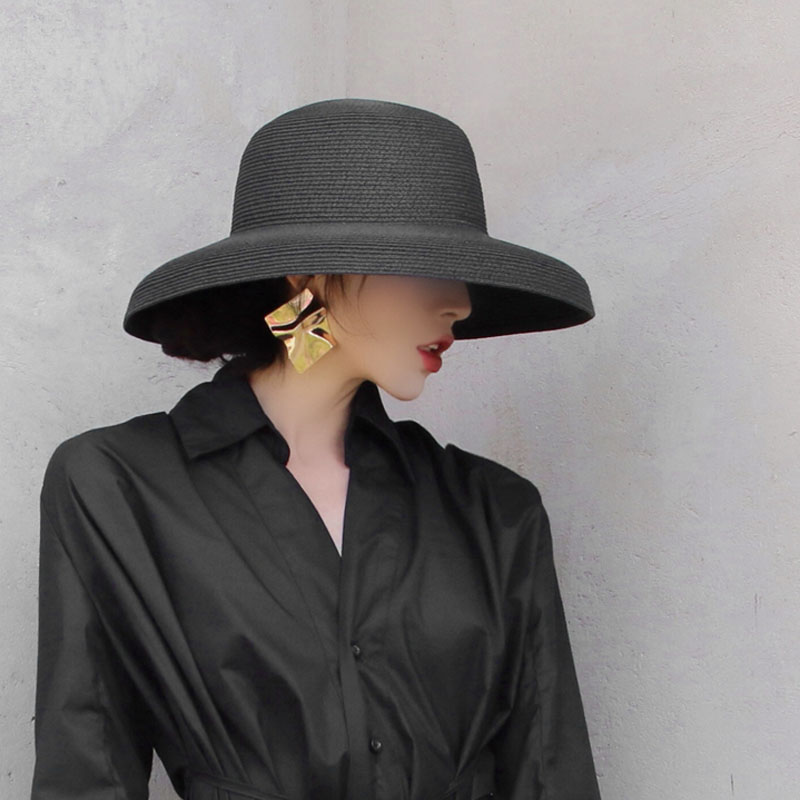 

Summer Hepburn Style Vintage Design Straw Hat Women Girls Solid Color Beach Holiday Big Sun Cap, White