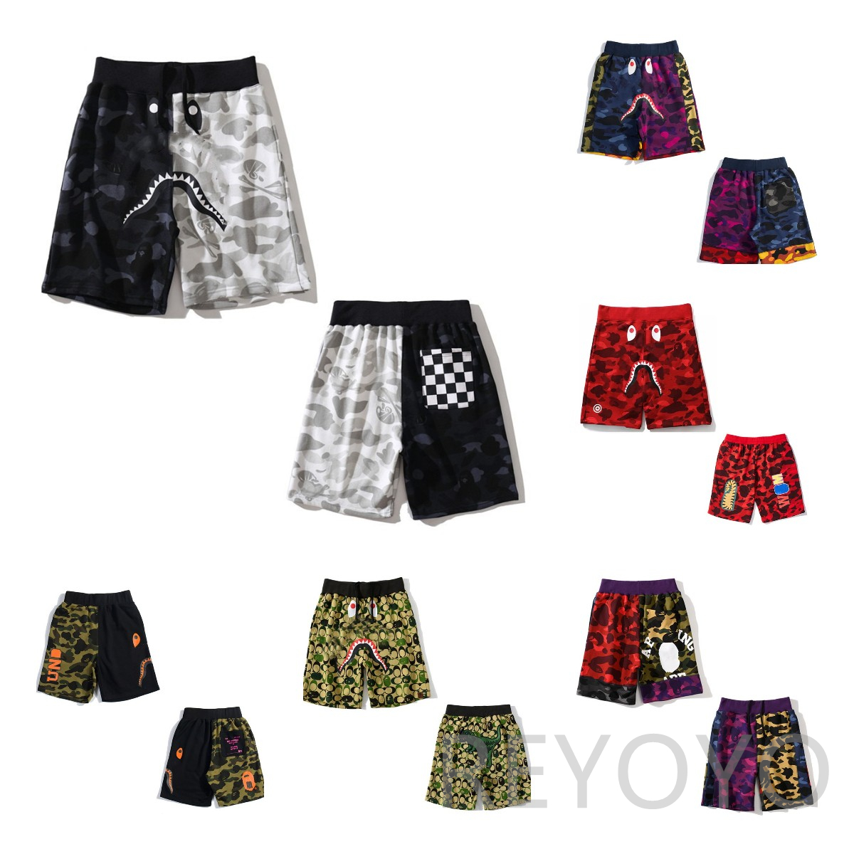 

Men's Shorts High Quality Apes Japanese Shark ape head Luminous camo Star galaxy Spots Men and women couples with the same 100% Cotton shorts A02, 1pcs buttons