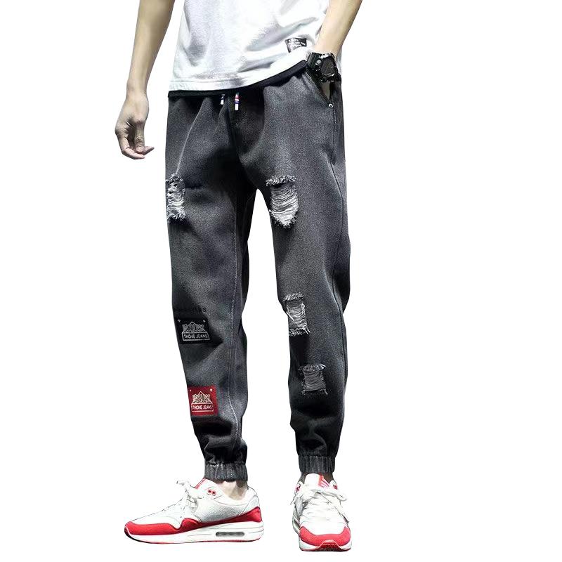 

Men's Jeans Men's Fashion Ripped High Street Casual Drawstring Denim Pants Trousers Sky Blue Sweatpants Loose Elastic Homens B17Men's, Black