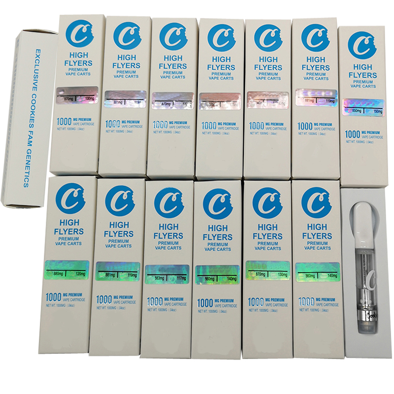 

Cookies High Flyers 510 Ceramic Vape Cartridge Packaging Atomizers E Cigarettes Vapes Carts 0.8ML 1ML Glass Tank Empty Vape Pen Thick Oil Vaporizer Pens