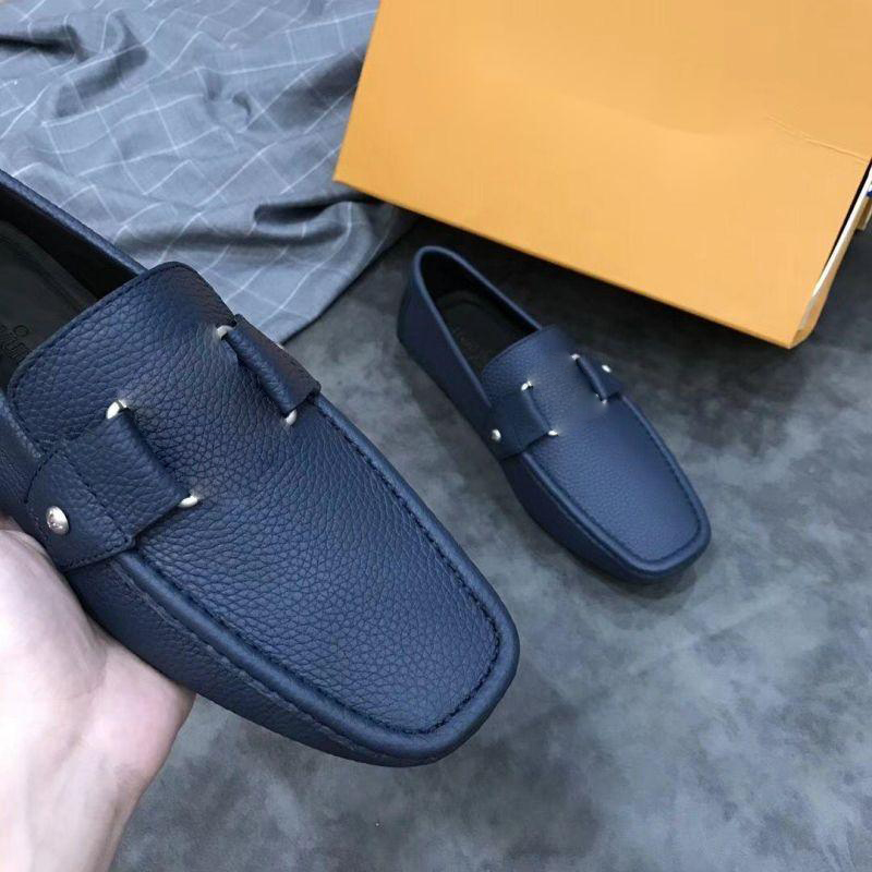 Mocassins hommes chaussures en cuir PU métal couleur unie sans lacet tête ronde fond plat décontracté affaires Chaussure Homeme DP244-2