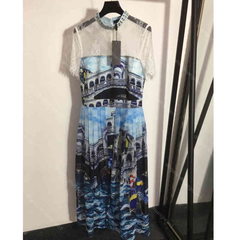

Designer women dresses shirt summer lace dress HD print stitching 5A quality cotton short sleeves shirtdress womens clothes letters logo brand female Apparel a1