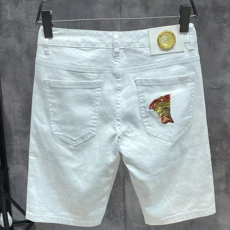 

Hot selling designer jeans trendy brand Vers classic Medusa embroidery diamond loose casual pants summer fashion gold-plated LOGO white shorts for men