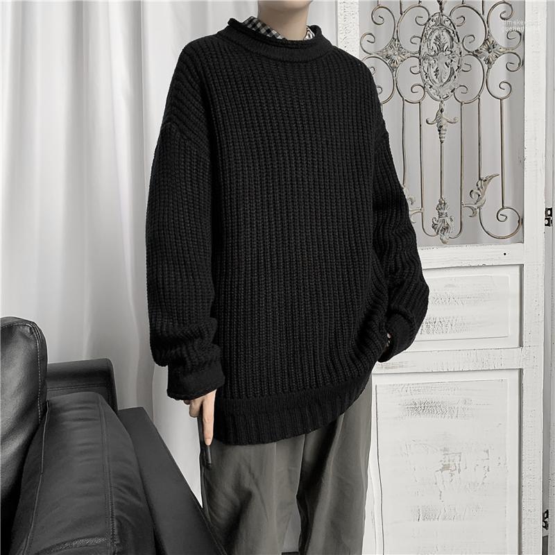 

Men's Autumn Round Neck Loose Solid Color Pullover Sweaters Time22, Black