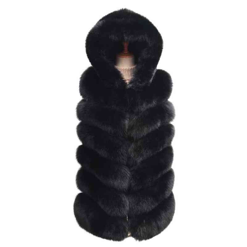 

Natural Fox Fur Vest Black Hoodie Women Fashion Warm Long Section Ladies J220719, Light grey cover