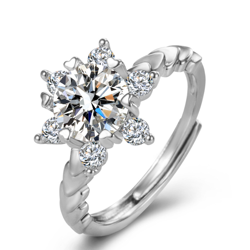 

Christmas Romantic Snowflake Love Ring Open Love Ring Arm Platinum Plated Flower Proposal Ring