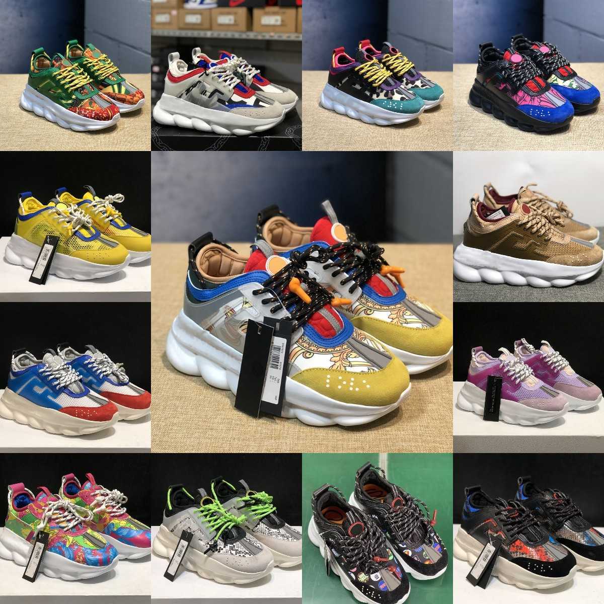 

Men  Italy chain reaction sneakers platform shoes reflective height casual sports athletic shoe leaopard floral triple black white multi-color suede Trainers, Ver0308-16