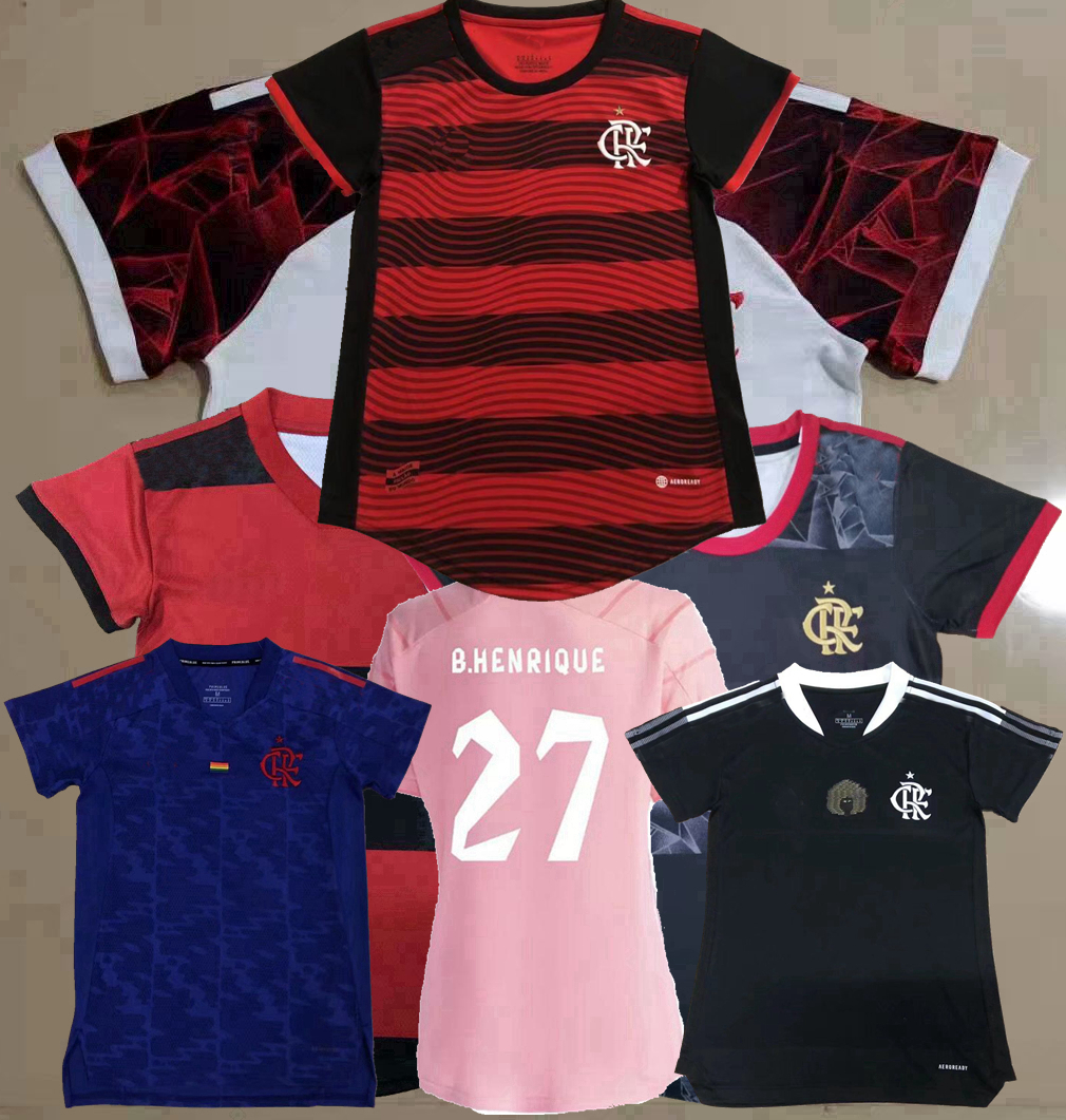 

2021 2022 2023 CR Flamengo Women Soccer Jerseys GABI B.HENRIQUE DIEGO DE ARRASCAETA 21 22 23 home away 3rd pink Excelência Negra football female shirt S-2XL, Blue women