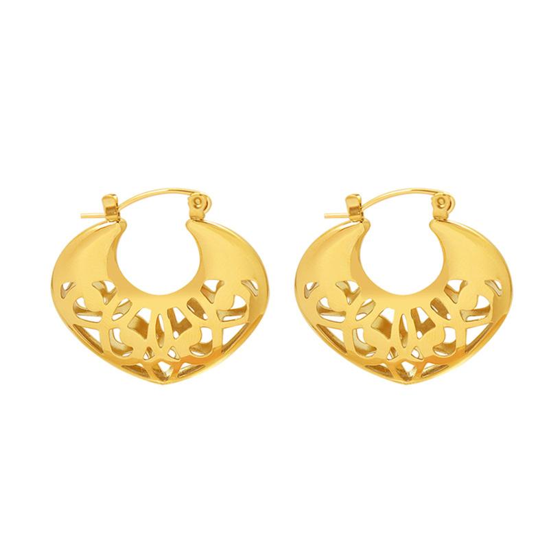 

Hoop & Huggie Chic Hollow Heart Shaped Earrings For Women Gold Tone Stainless Steel Metal Earcuffs AccessoryHoop
