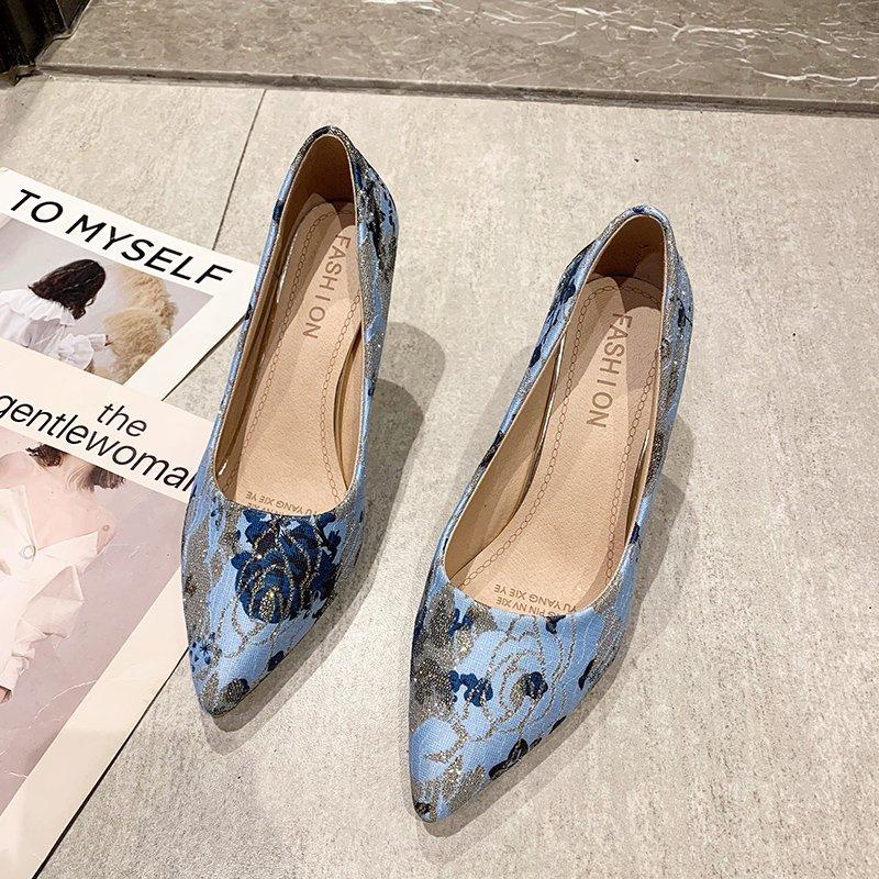 

Dress Shoes Women Pumps High Heels Female Casual Thin Heel Denim Ladies Shoe Fashion Slip On Pointed Toe Party Plus Size, Coffee