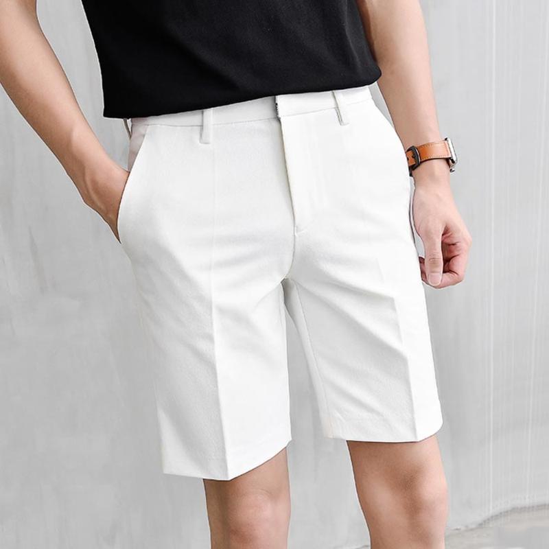 

Men's Shorts Pleated Men Summer White Korean Fashion Casual Work Wear Clothes Breathable Comfort Slim Fit Bermudas 2022Men's, Grey