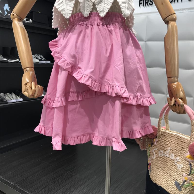 

Skirts Daily Apparel Female 2022 Summer Simple Fashion Casual Cute Elastic Waist Ruffle Patchwork A Line Mini Skirt For Women, Black