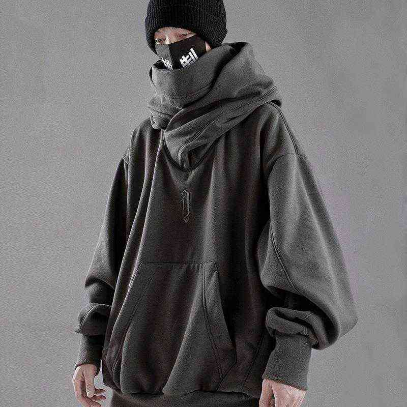 

Houzhou Techwear Black Hoodie Hoodies Sweatshirt With Cap Baggy Harajuku Japanese streetwear Hip Hop Autumn Turtleneck Men J220714, Grey