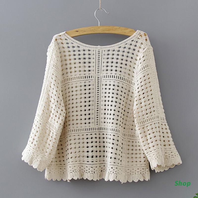 

Women's Jackets Women Spring Summer Flare 3/4 Sleeves Kimono Cardigan Hollow Out Crochet Knit Plaid Lace Cropped Jacket Sun Protection UpWom, Black