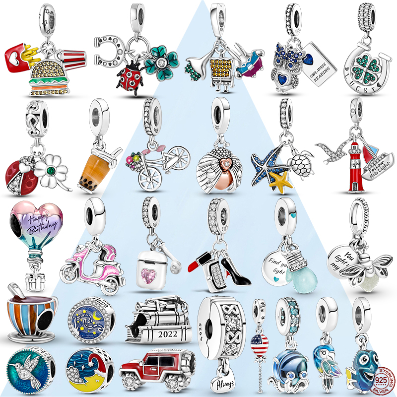 

925 Sterling Silver Dangle Charm Light Bulb Moon Star Owl Pendant Beads Bead Fit Pandora Charms Bracelet DIY Jewelry Accessories