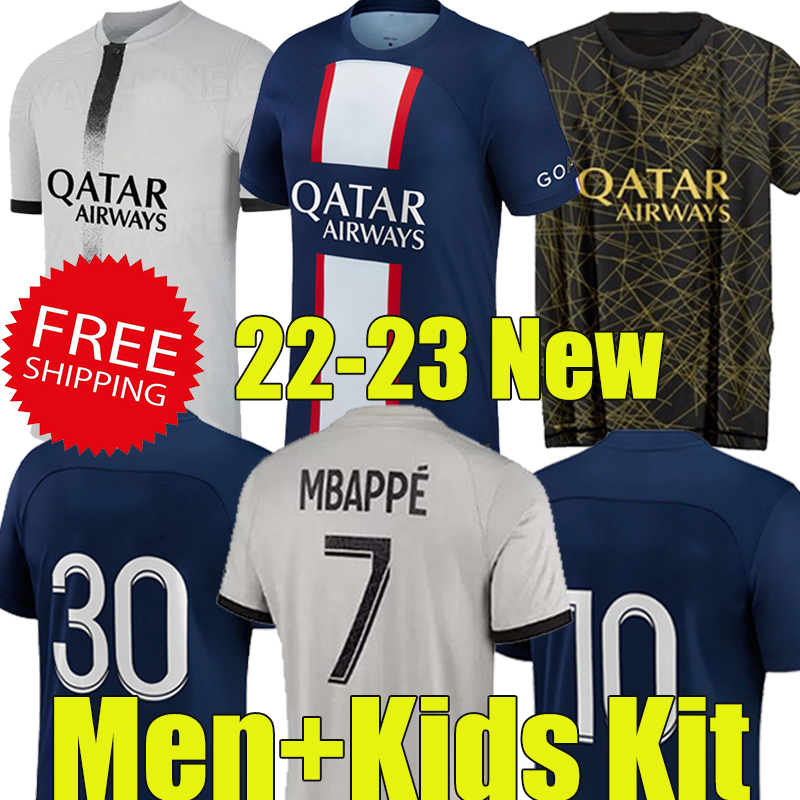 

22/23 MBAPPE soccer jerseys 2022 2023 DI MARIA WIJNALDUM SERGIO RAMOS HAKIMI fourth Maillots football kit ICARDI VERRATTI MARQUINHOS third men kids kit, 22-23 away