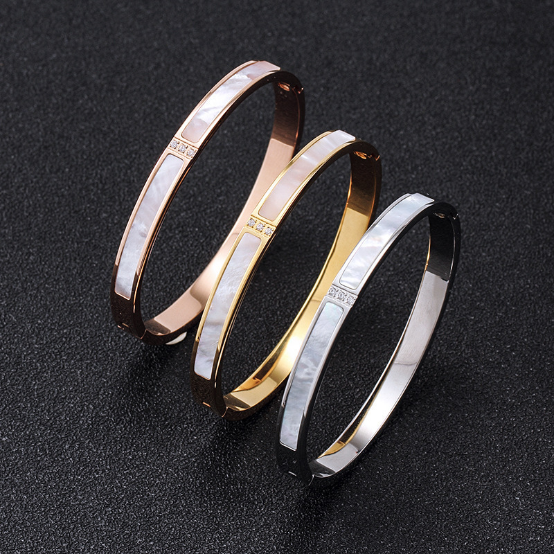 Bracelet en acier inoxydable or Rose 18 carats, Style INS, coquille blanche, manchette en nacre ou en perles, bijoux cadeau pour femmes