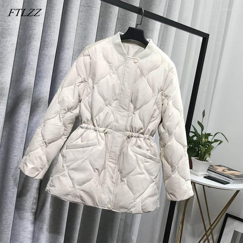 

Women' Down & Parkas FTLZZ Women Baseball Uniform Winter Casual Zipper Slim Black White Jacket Female Stand Collar Bomber Outwear Luci22, Beige