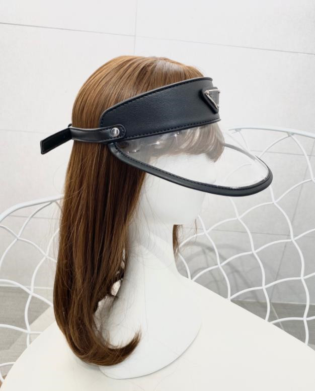 

Designer Leather Visors Sunbonnet For Women Fashion Ladies Colorful Big Brim Clear Plastic Hats Lens Summer Sun Caps Adjustable Beach UV protect Hats Top Quality, Black