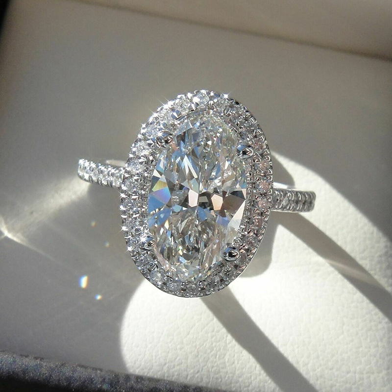 

New Arrival Female Rings Silver Color Oval Egg Shaped Zircon Rings 6 Claws Design Wedding Rings for Women jewelry Gift
