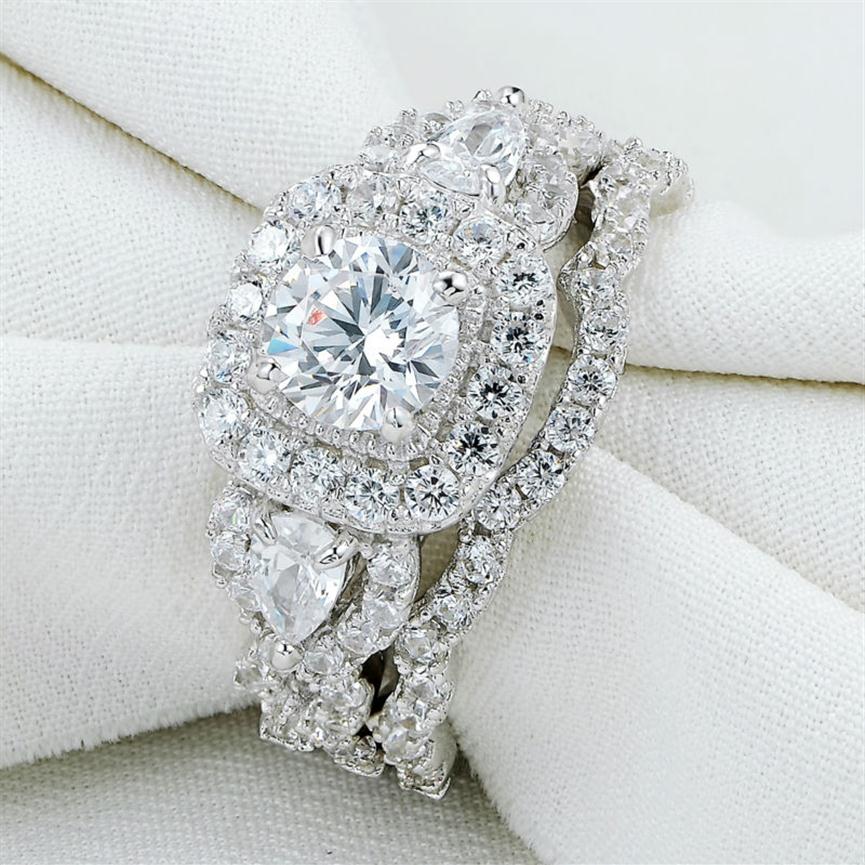 

New Arrival Size 5-10 2pc 925 Sterling Silver Jewelry Halo Wedding Ring Sets For Women JR5249231B