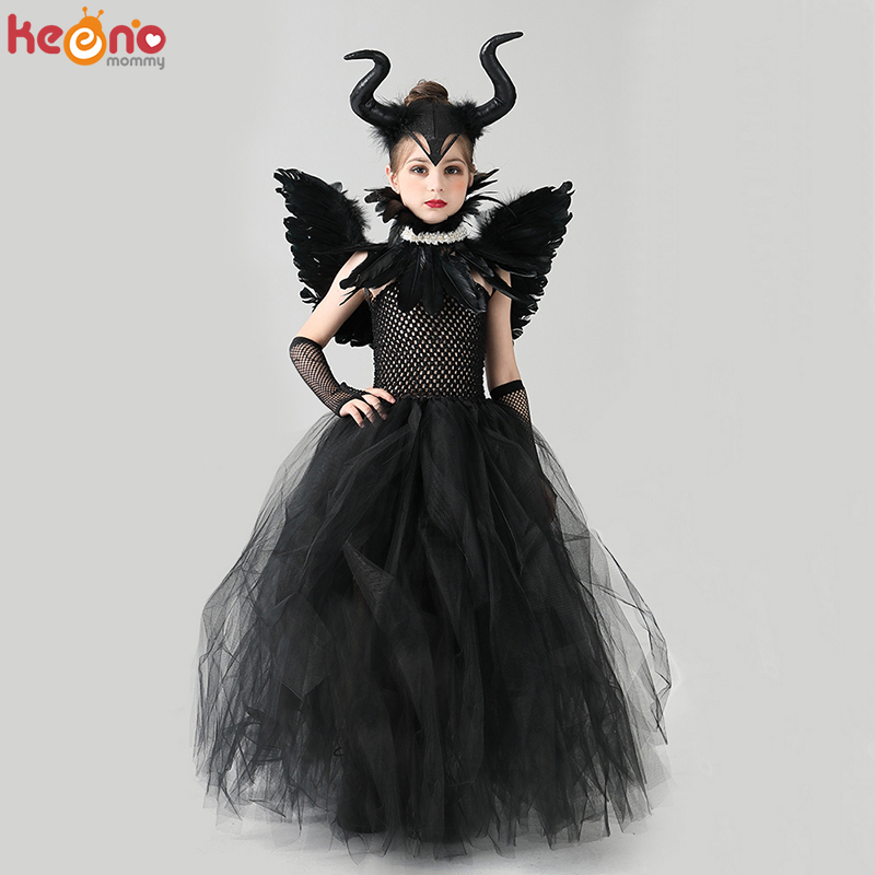 

Special Occasions Disguise Girls Deluxe Black Devil Gown Halloween Costume Gothic Dark Evil Witch Queen Tutu Dress with Feather Cape Shawl 220826, Just headband