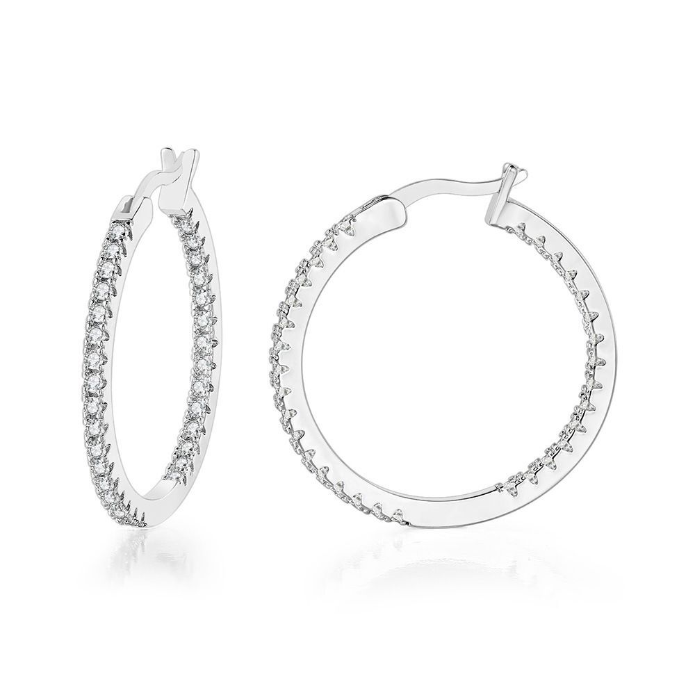 

989E Big Round Zircon Hoop Earrings For Women 3 Gold Plated Fashion Jewelry CZ Nickel Free
