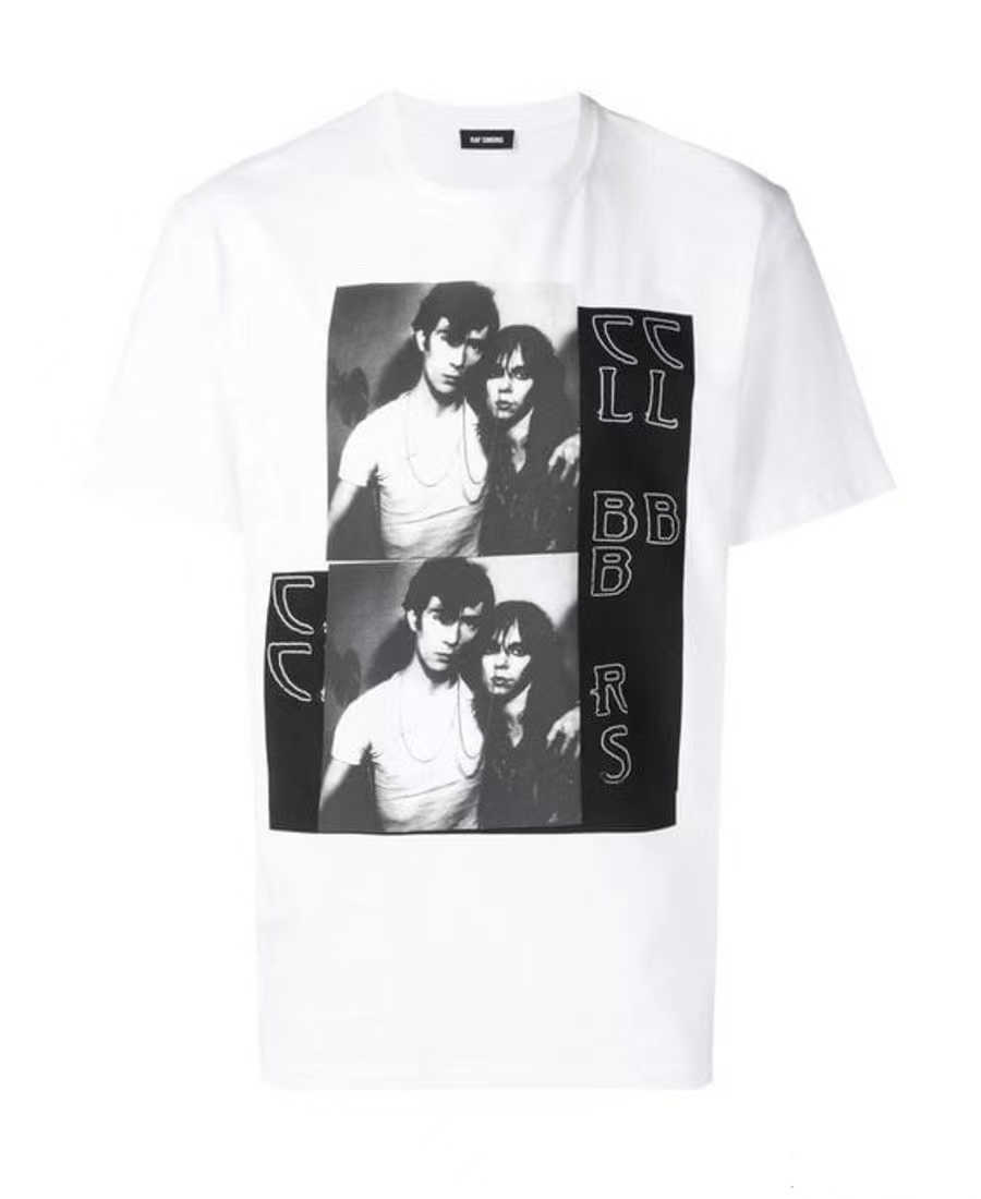 

Women' T-Shirt RAF style 19ss Simons punk portrait printed Vintage loose couple short sleeve T-shirt, White