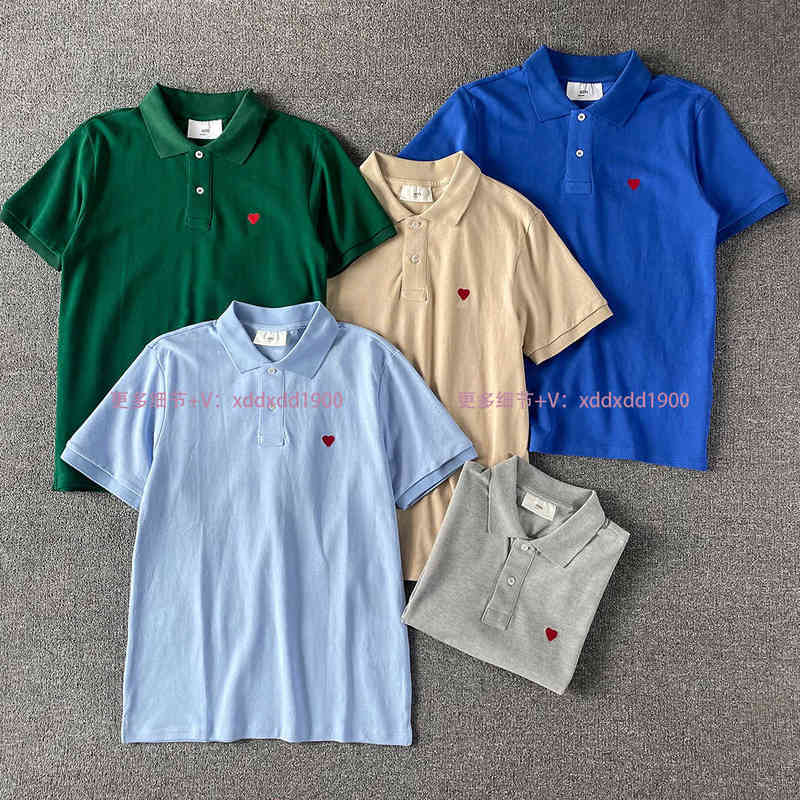 

High Fashion Designercorrect Version Little Love Red Heart Peach Male and Female Couples Same Summer Embroidery Lapel Short Sleeve Shirt, This item does not ship