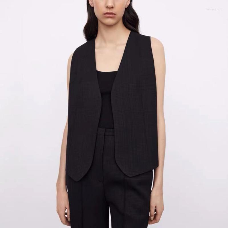 

Women's Vests Women Vest V-neck Jacket Solid Color Sleeveless Simple Loose Casual Early Autumn 2022 Outerwears Luci22, Black