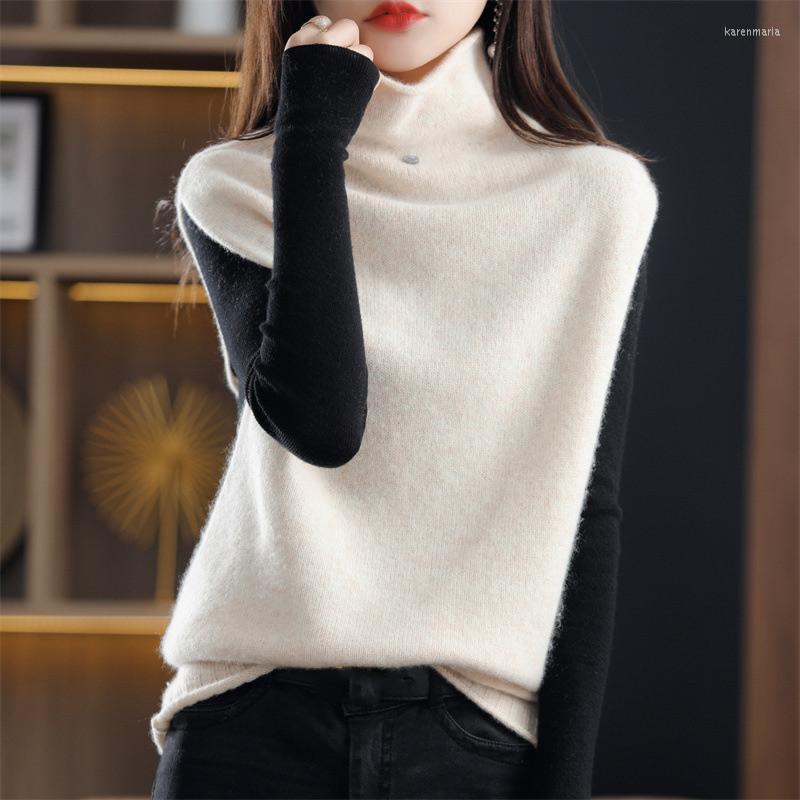 

Women' Vests Cashmere Knitted Vest Stand Collar Sleeveless Solid Female Sweater Waistcoat Korean Fashion Casual Office Ladies Tops Kare22, Caramel