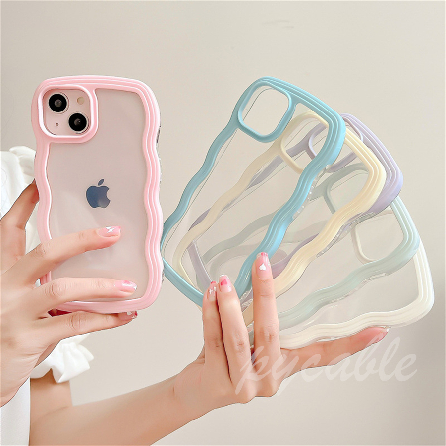 

Candy Color Wave Border Transparent Soft TPU Phone Cases for iPhone 11 Pro Max 12 13 Pro X XR XS 12 Fashionable Fresh Silicone 2 in 1 Back Cover, Purple